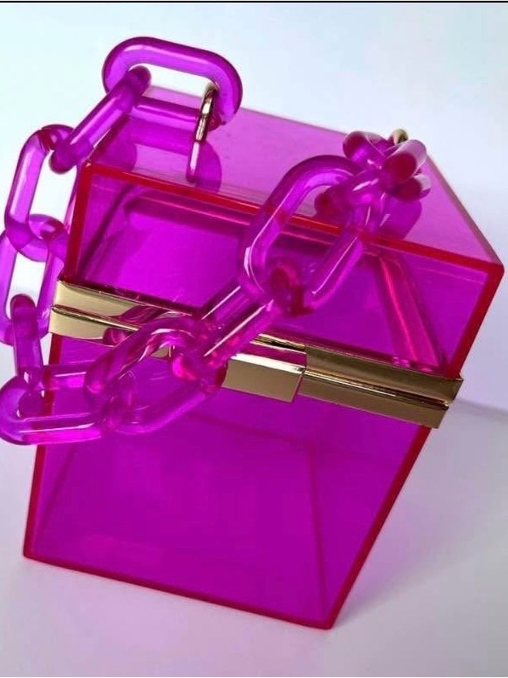 Fuchsia Pink Transparent Chain Box Acrylic Bag -